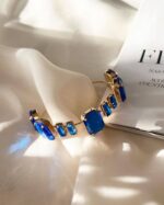 Bracelete Folheado Dourado Pedras de Chaton Retangulares Azul Royal